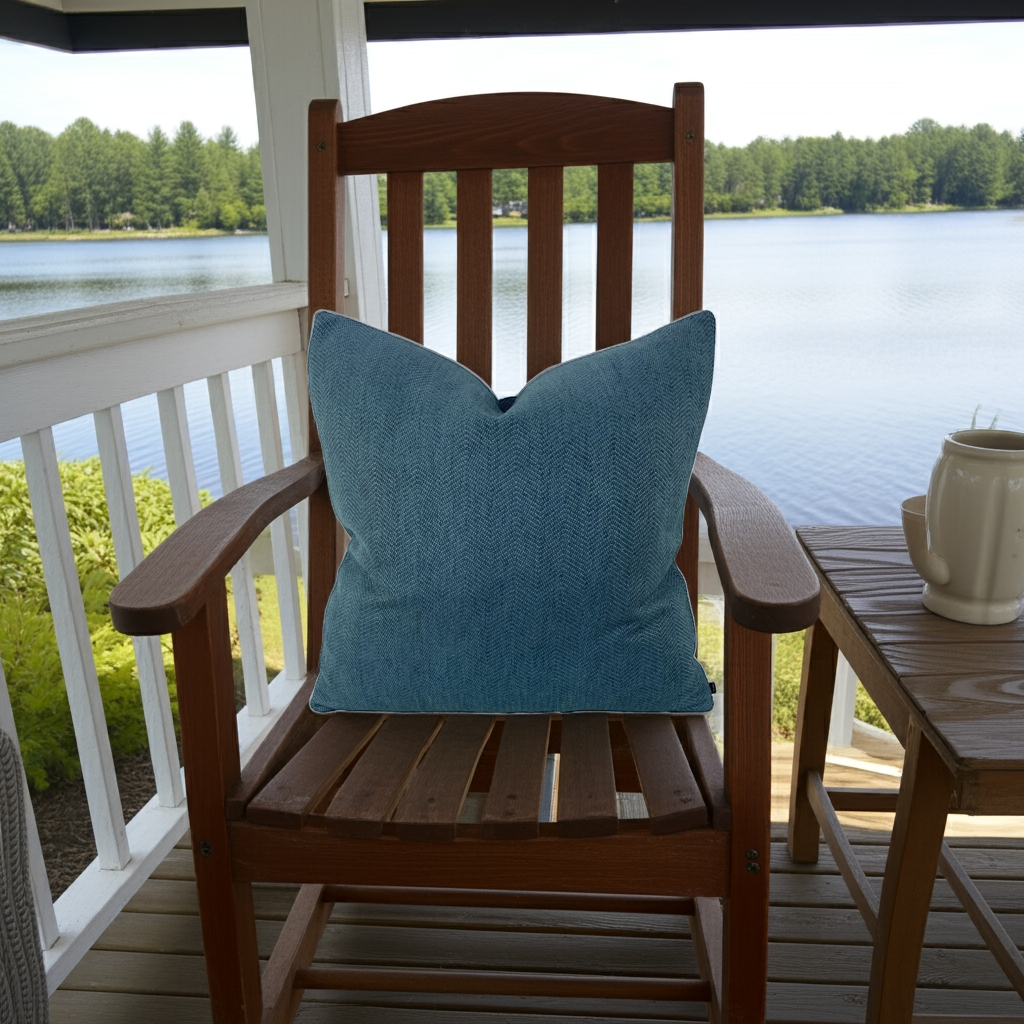 Designer Sea Blue Chevron Weave Throw Pillows