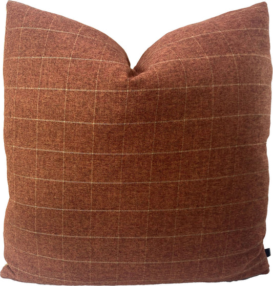 Burnt Orange Window Pane & Gold Corduroy Pillow