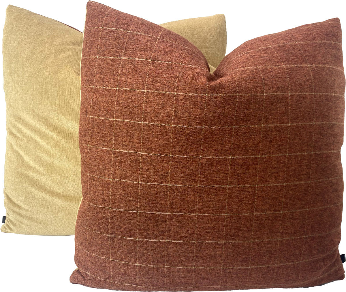 Burnt Orange Window Pane & Gold Corduroy Pillows