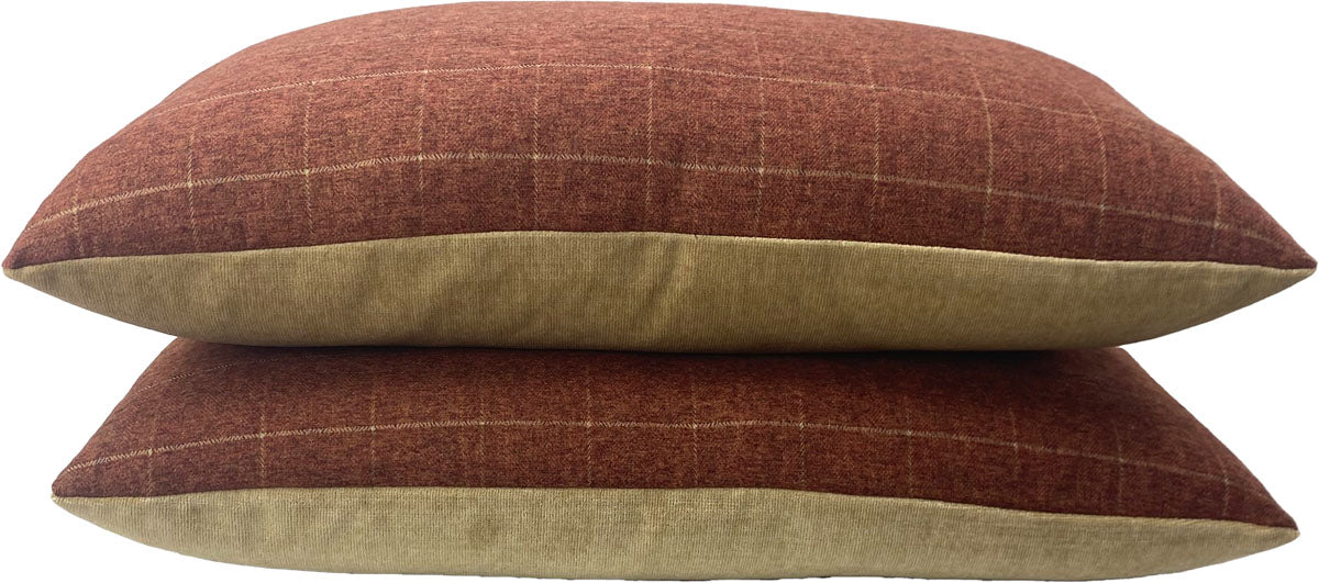 Burnt Orange Window Pane & Gold Corduroy Pillows