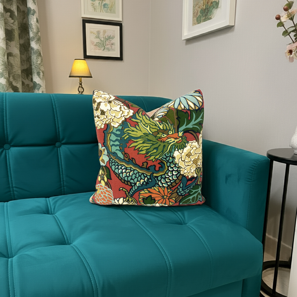 Schumacher Chiang Mai Dragon Throw Pillows in Lacquer