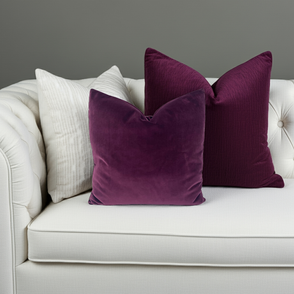 Designer Velvet Throw Pillows in Raspberry