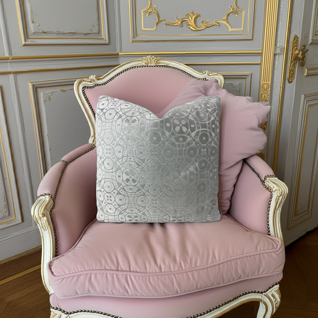 Schumacher Zodiac Velvet Throw Pillows in Platinum