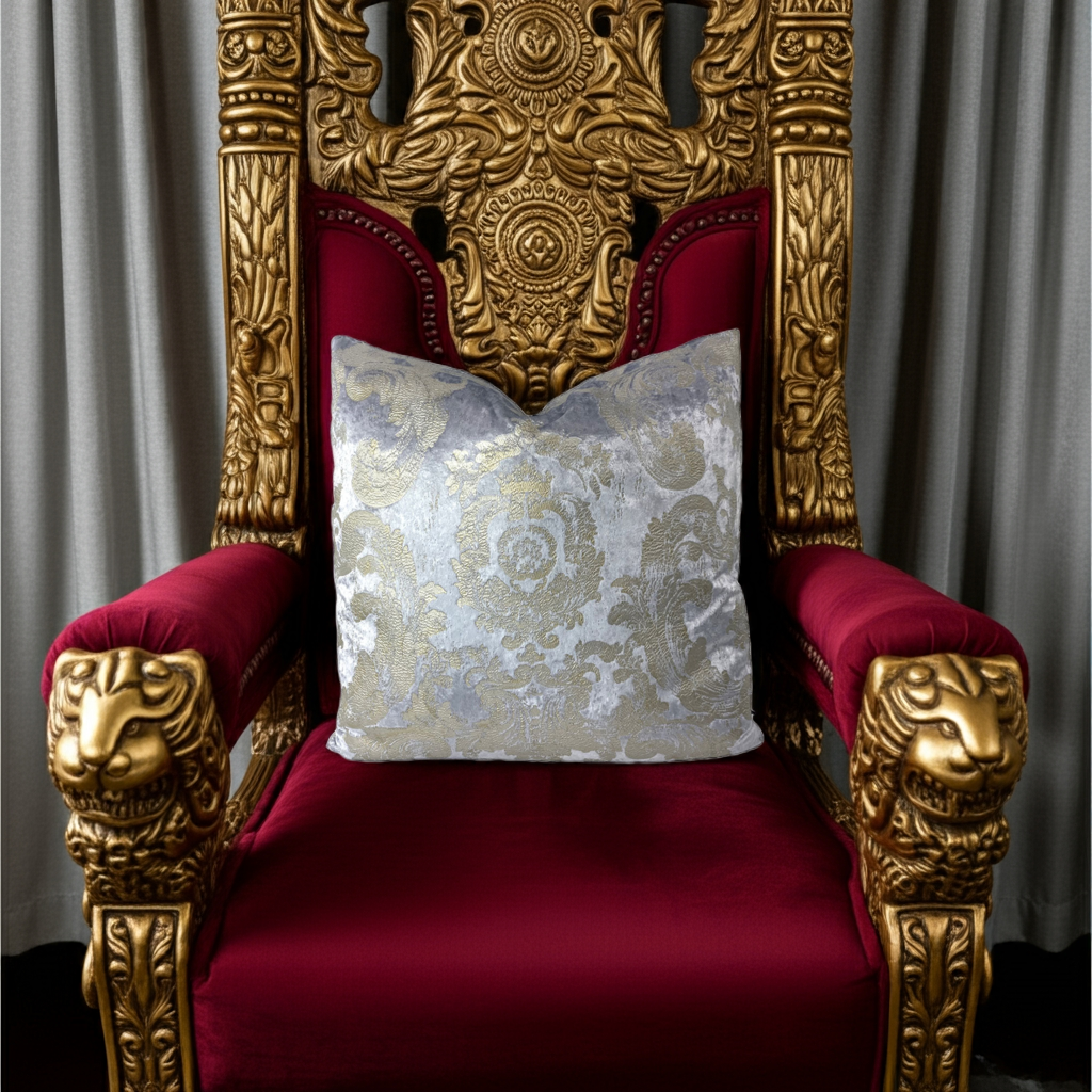 Gabriella Damask Throw Pillows in Sky Blue & Gold