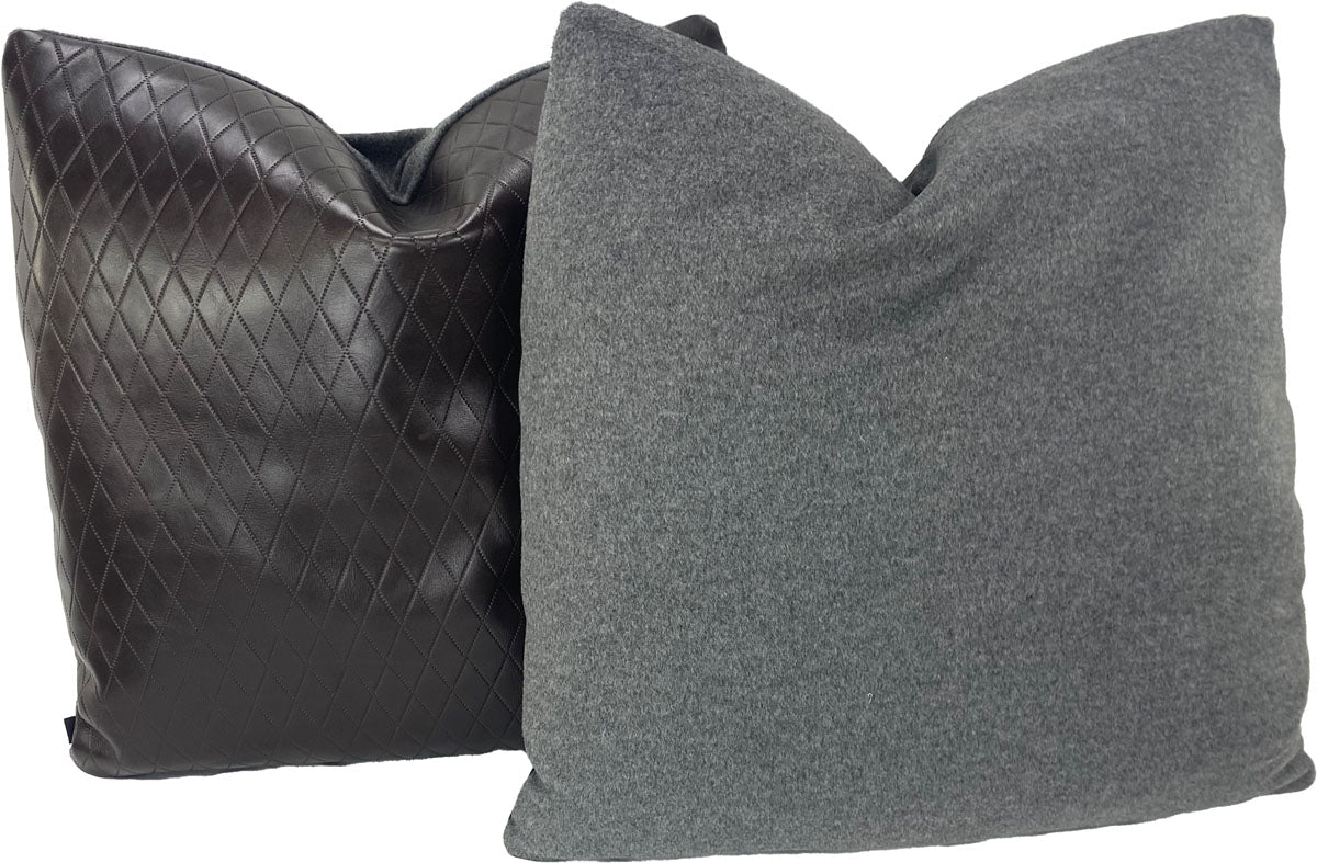 Moore & Giles Diamond-Etched Leather Pillows with flannel backs