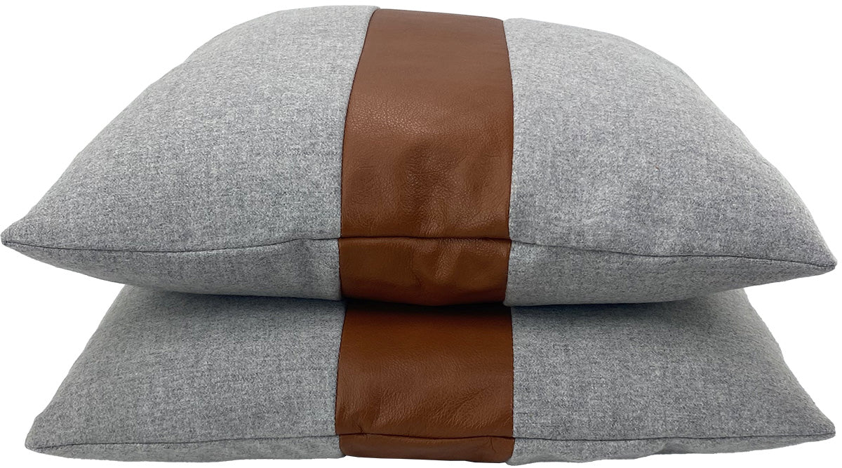 Gray Flannel Pillows with Leather Racing Stripe