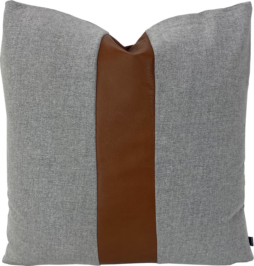 Gray Flannel Pillow with Leather Racing Stripe