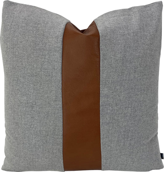 Gray Flannel Pillow with Leather Racing Stripe