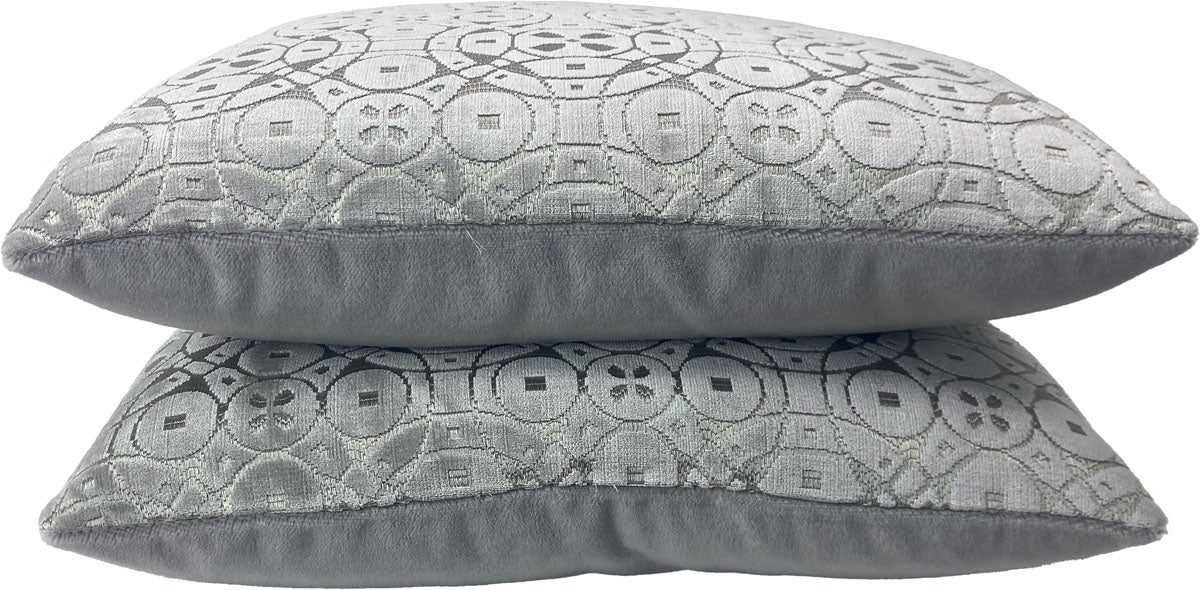 Silver Circular Geometric Velvet Pillows