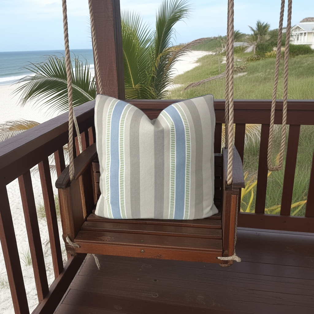 Thibaut Dearden Stripe Throw Pillows in Taupes and Blue