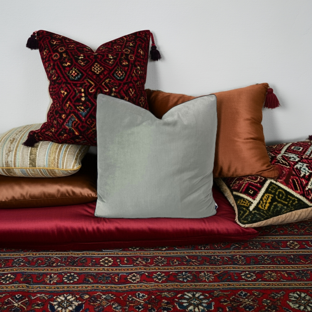 Designer Velvet Throw Pillows in Pale Jade
