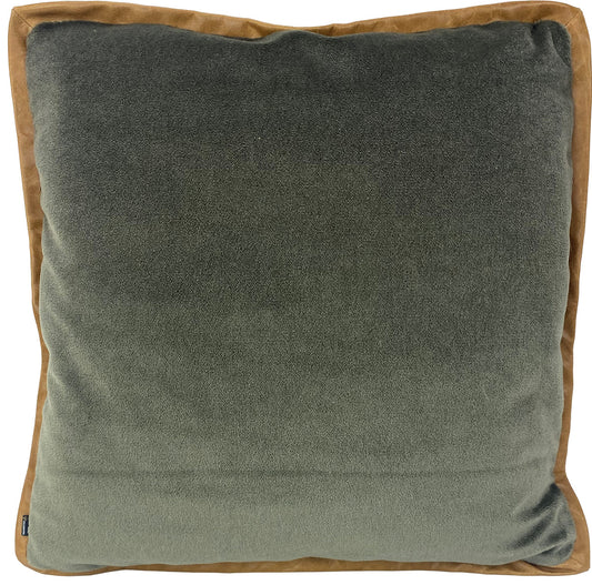 JB Martin Mohair Pillow in Olive with Leather Flange