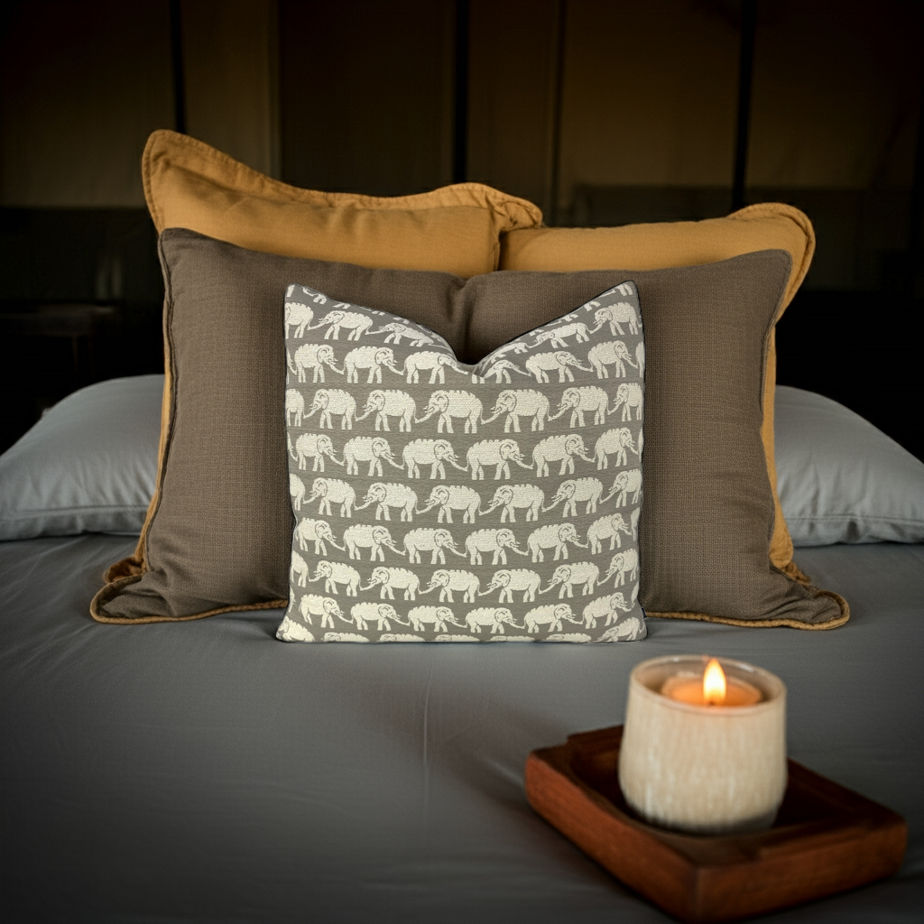 John Robshaw for Duralee Elephants Throw Pillows in Sand