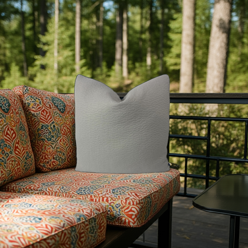 Duralee 15477 Grey Quilted Leaf Pattern Throw Pillows