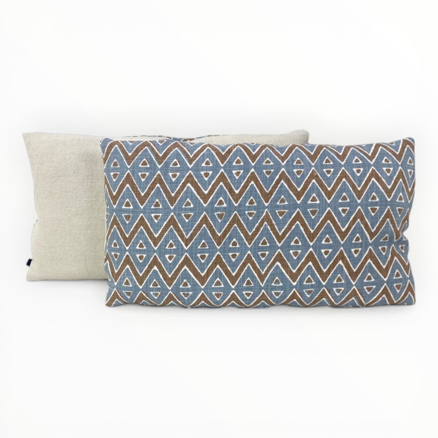 geometric spa blue accent pillow with batik-inspired pattern
