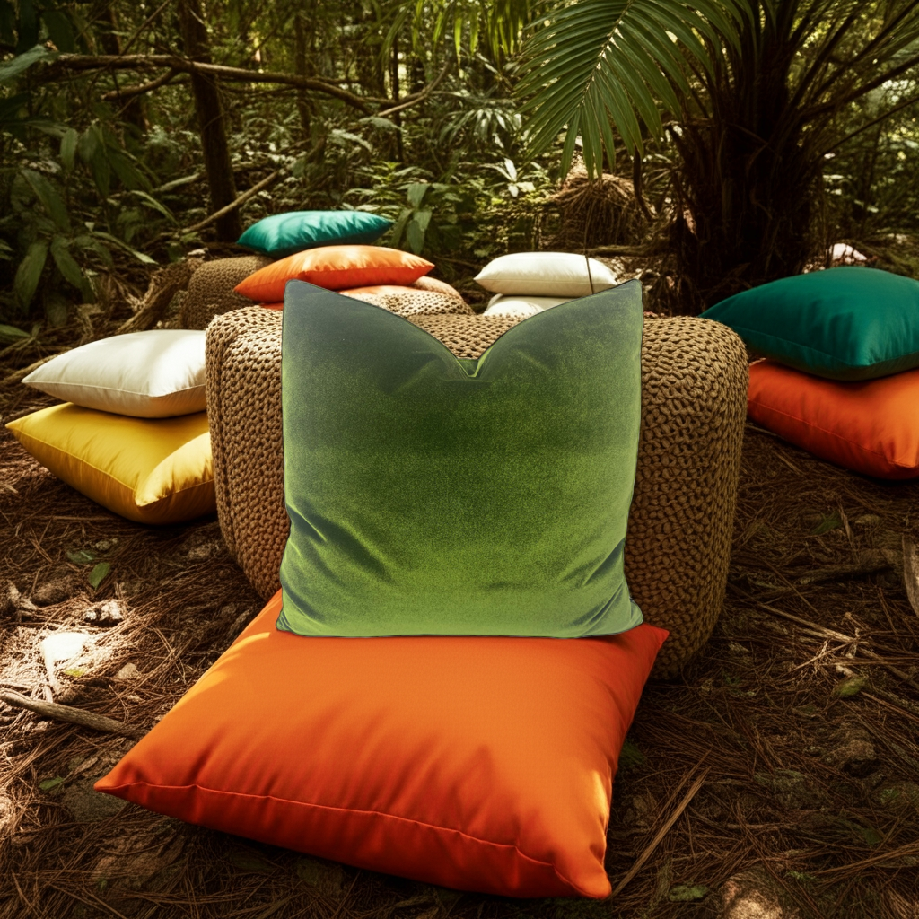 Designer Velvet Throw Pillows in Moss Green