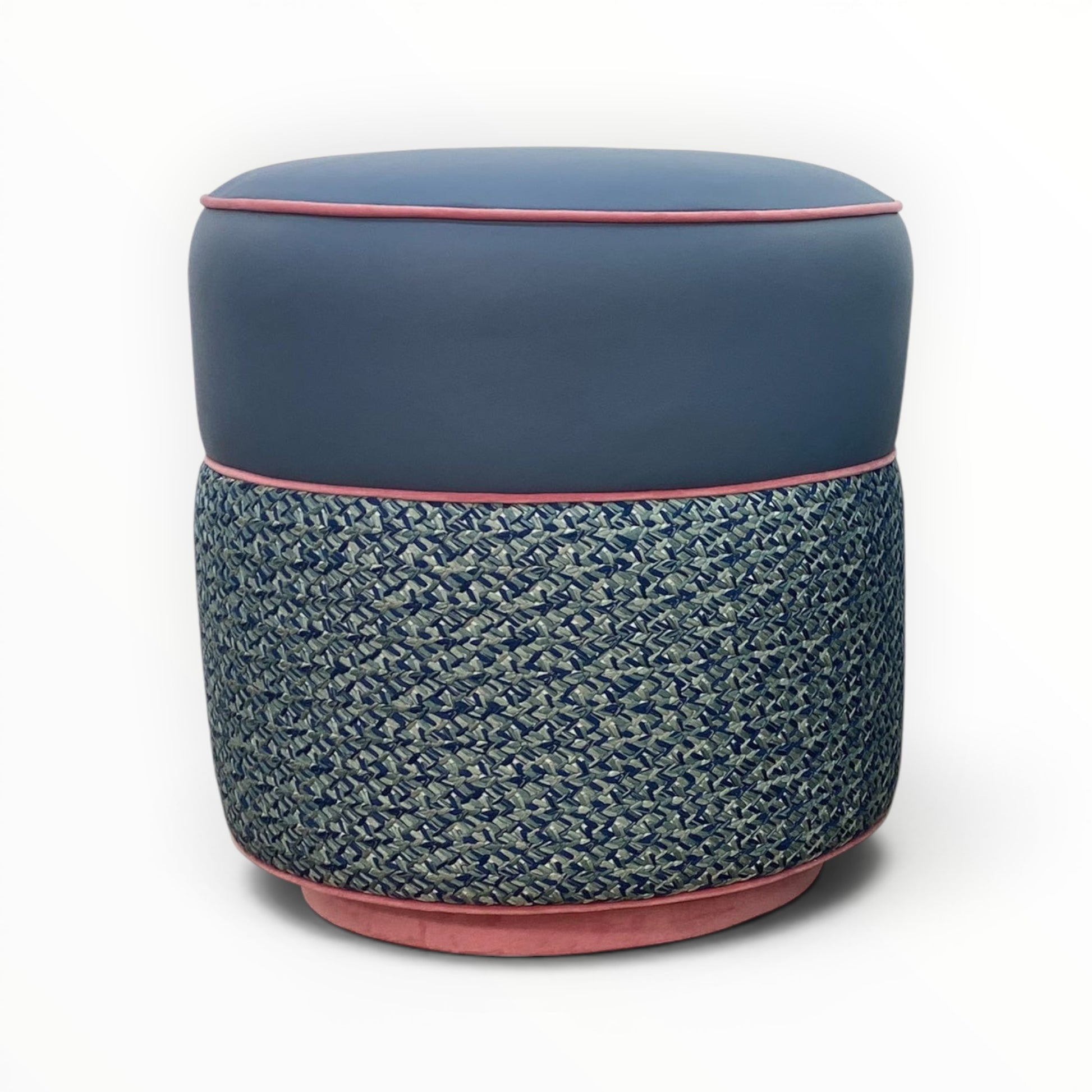 Pillowfina Ottoman/Stool with Moore & Giles leather and Kravet Couture fabric