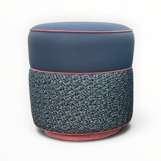 Pillowfina Ottoman/Stool with Moore & Giles leather and Kravet Couture fabric