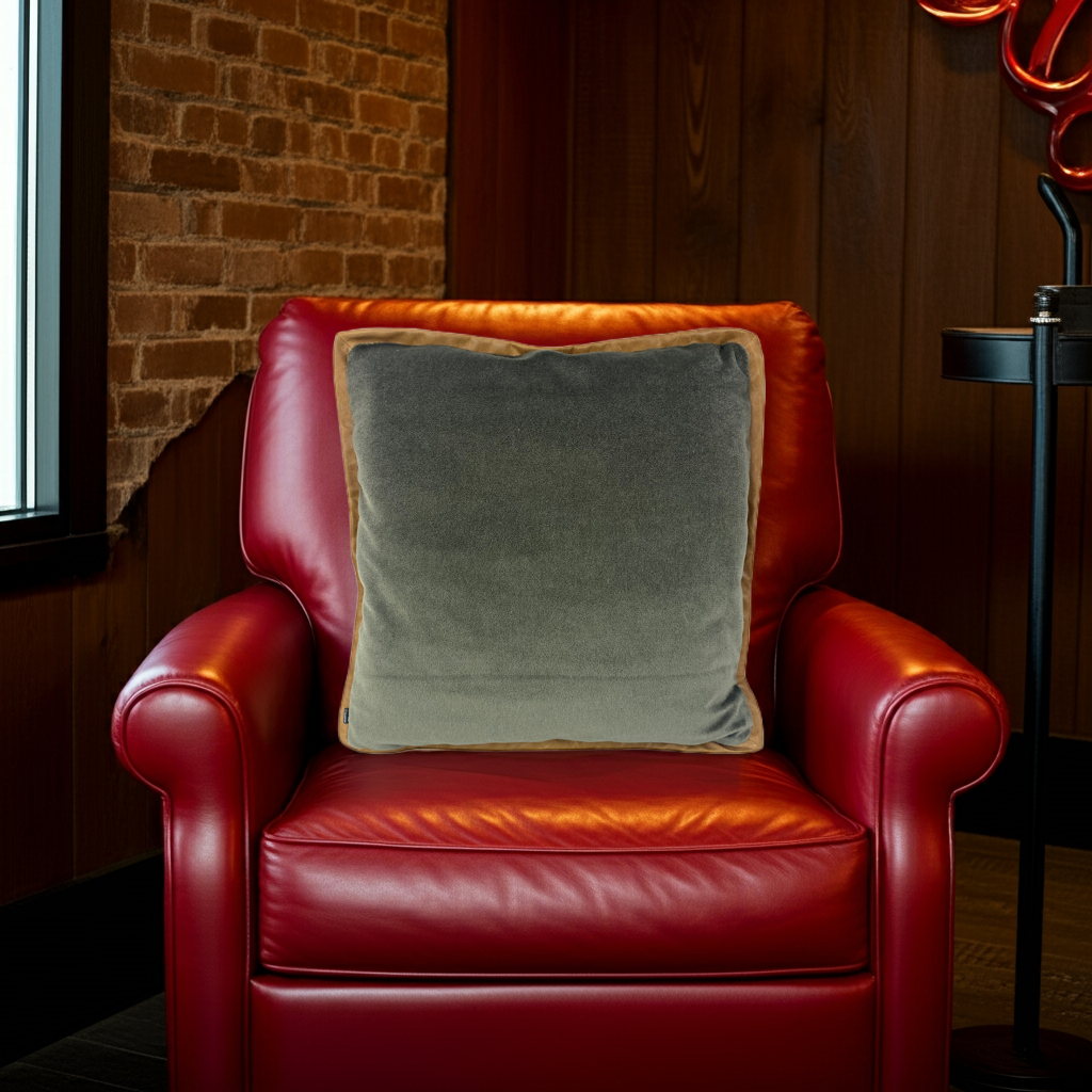 JB Martin Mohair Throw Pillows in Olive with Leather Flange