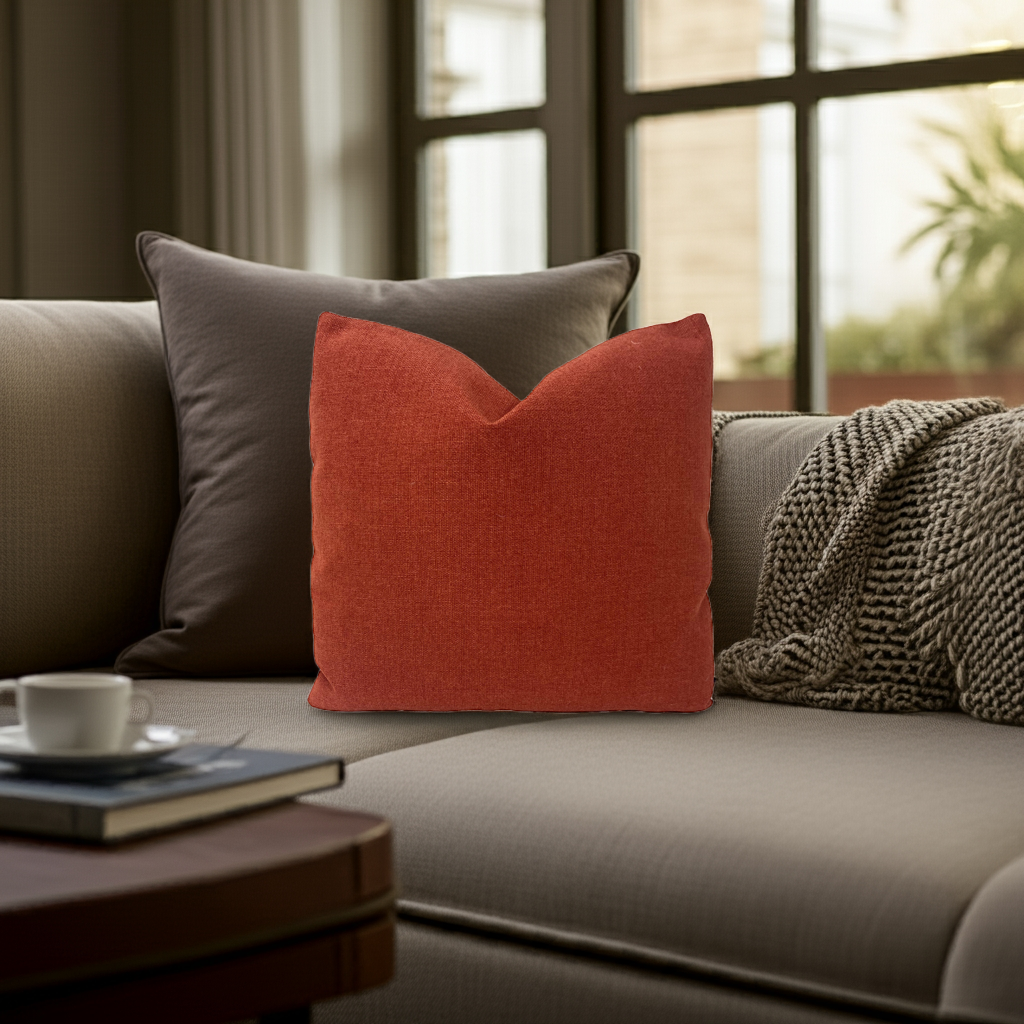 Designer Chenille Throw Pillows in Brick