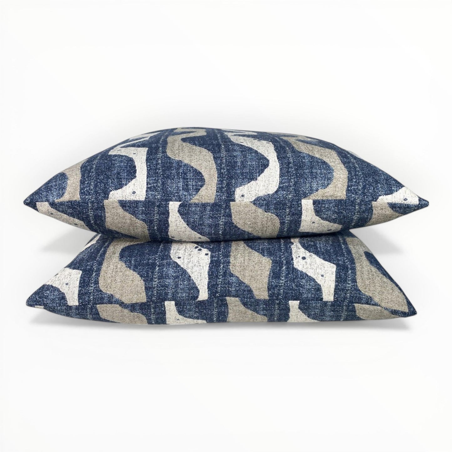 abstract blue designer accent pillow with painterly pattern