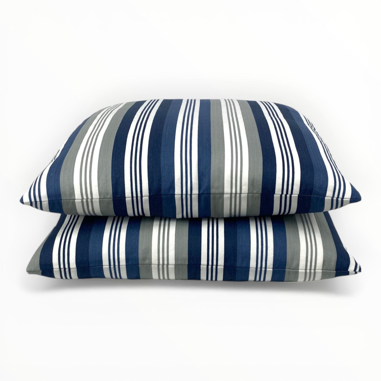 blue striped throw pillow cover with classic awning stripe pattern