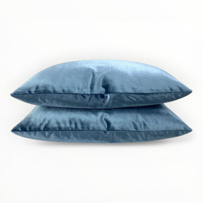 blue velvet fabric detail showing plush texture and subtle sheen