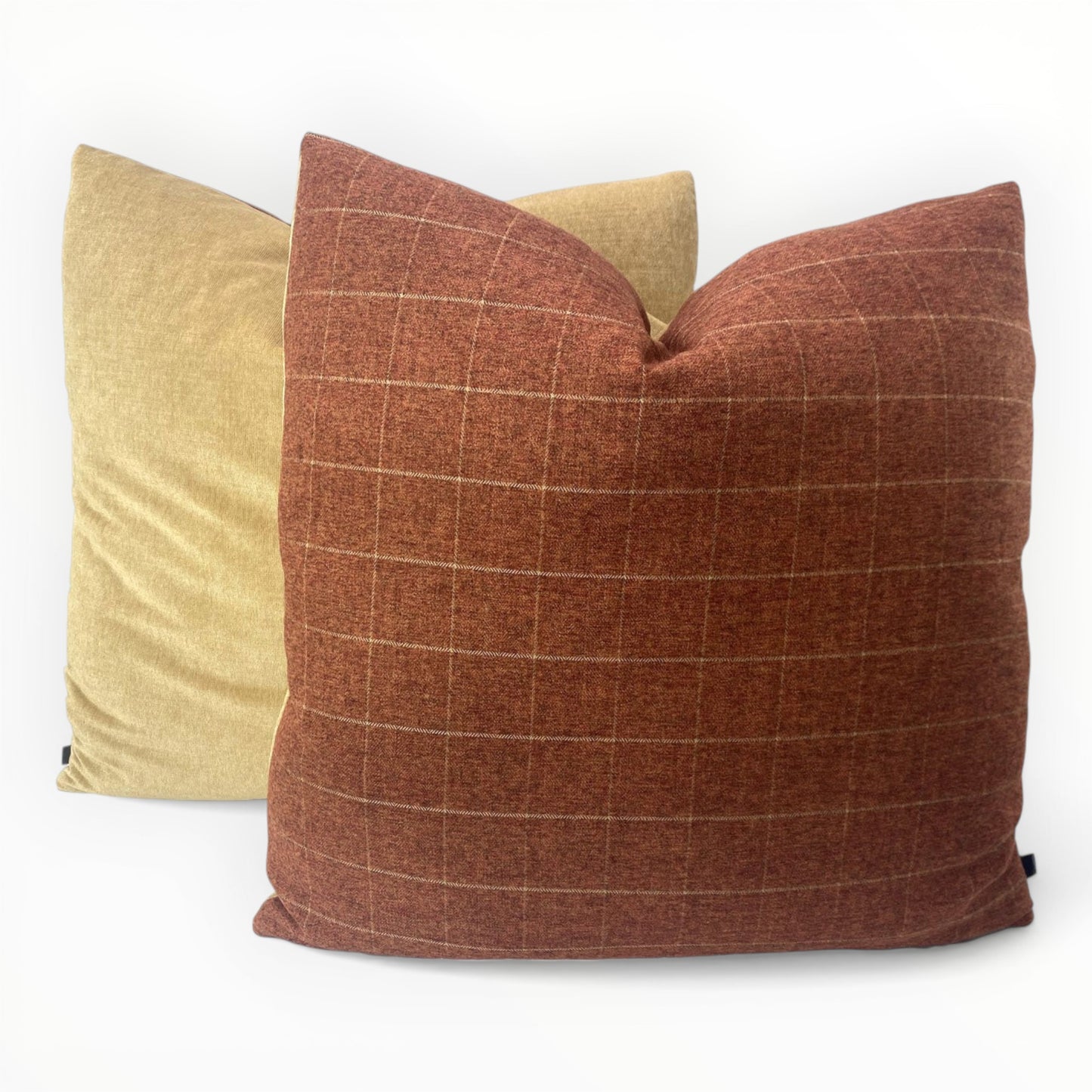 decorative throw pillow with gold corduroy reverse styled on sofa