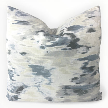 Coastal Impressions Clouds throw pillow cover on neutral sofa with abstract cloud pattern