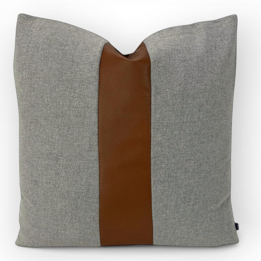 Decortex Cavalier Wool pillow cover in ash with leather stripe