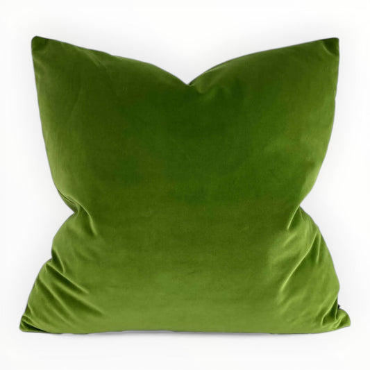 Decortex Glamour Velvet lime throw pillow cover on neutral sofa