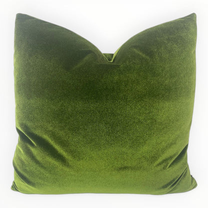 designer moss green velvet throw pillow cover on neutral sofa