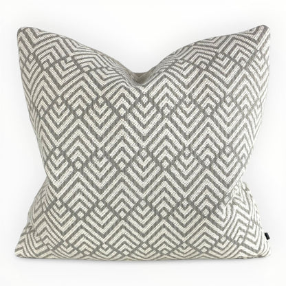 designer taupe knit throw pillow cover on neutral sofa with textured pattern