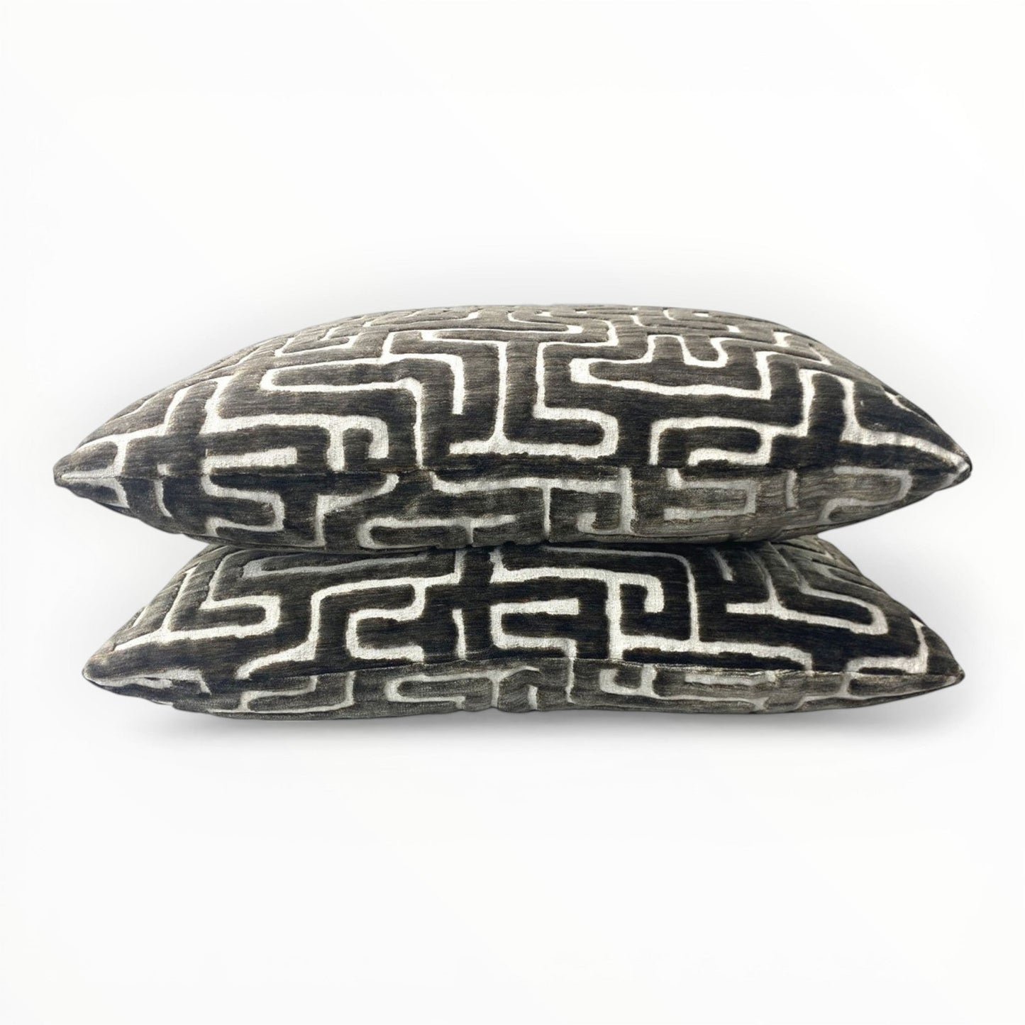 earth tone geometric velvet throw pillow with cut velvet texture