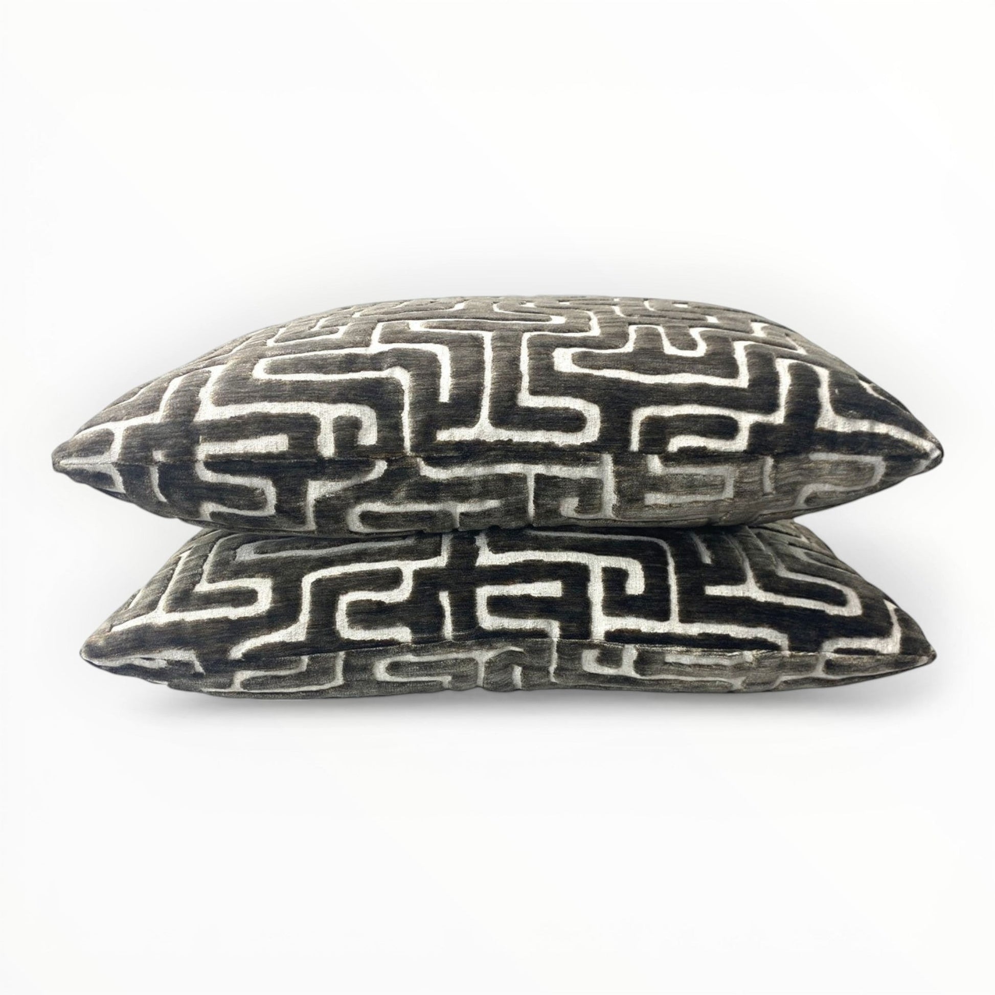 earth tone geometric velvet throw pillow with cut velvet texture