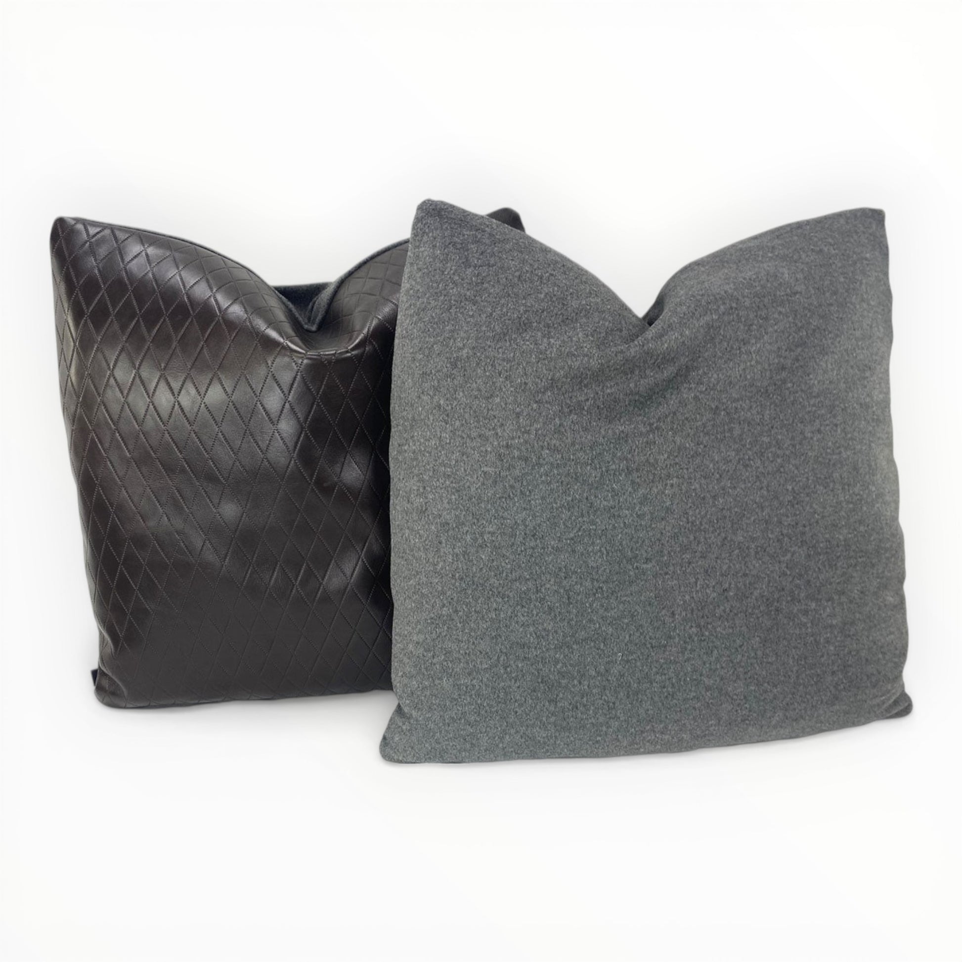 Moore & Giles Diamond-Etched Leather Pillows with grey flannel backs