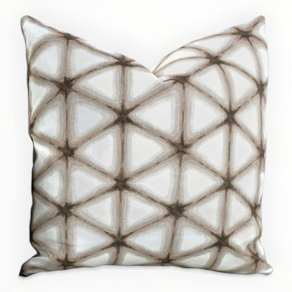 Fabricut Shibori Ironwood throw pillow cover on neutral sofa