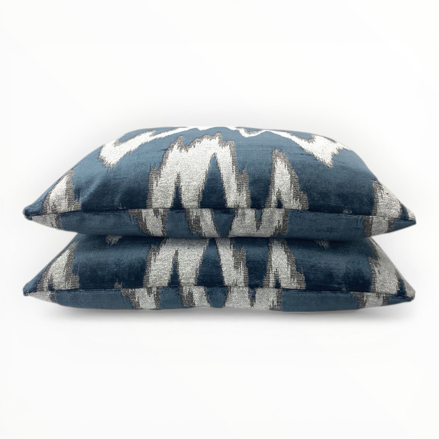 textured flamestitch velvet pillow in blue gray tones