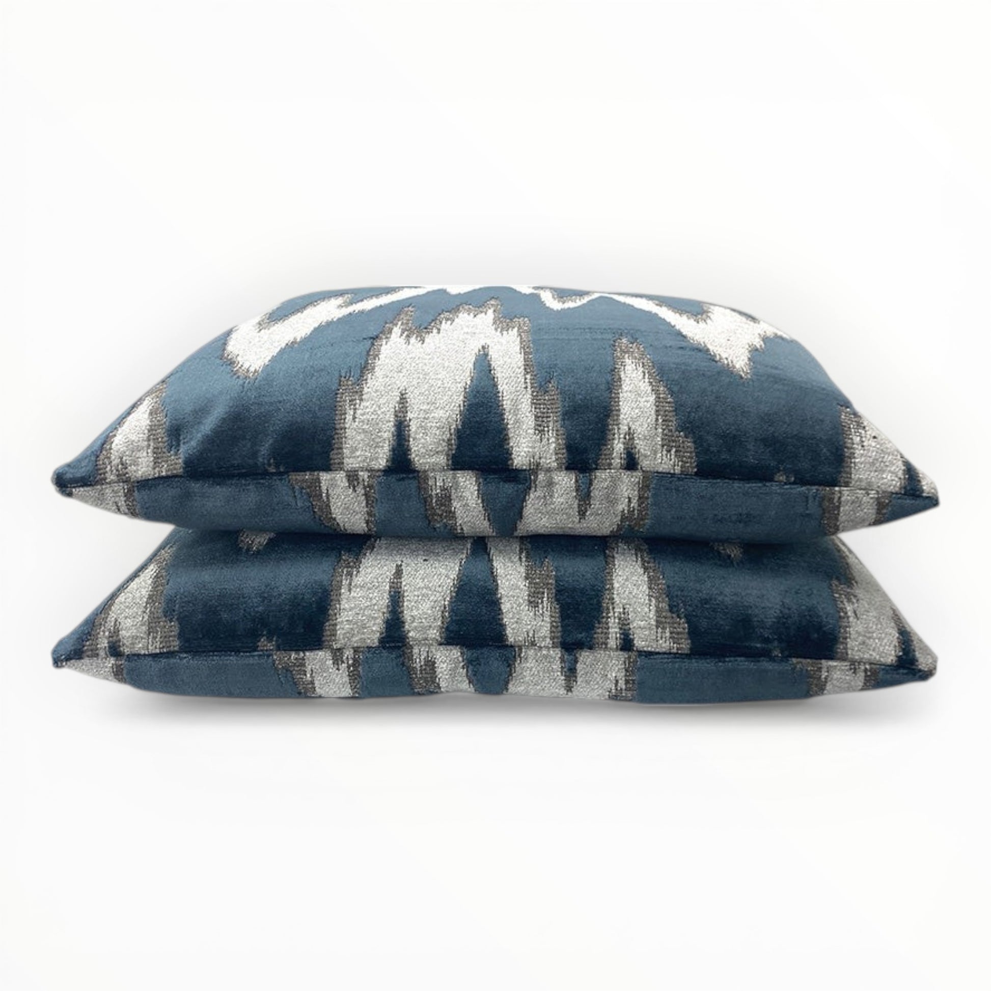 textured flamestitch velvet pillow in blue gray tones