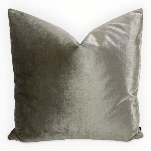 glam velvet latte throw pillow cover on neutral sofa