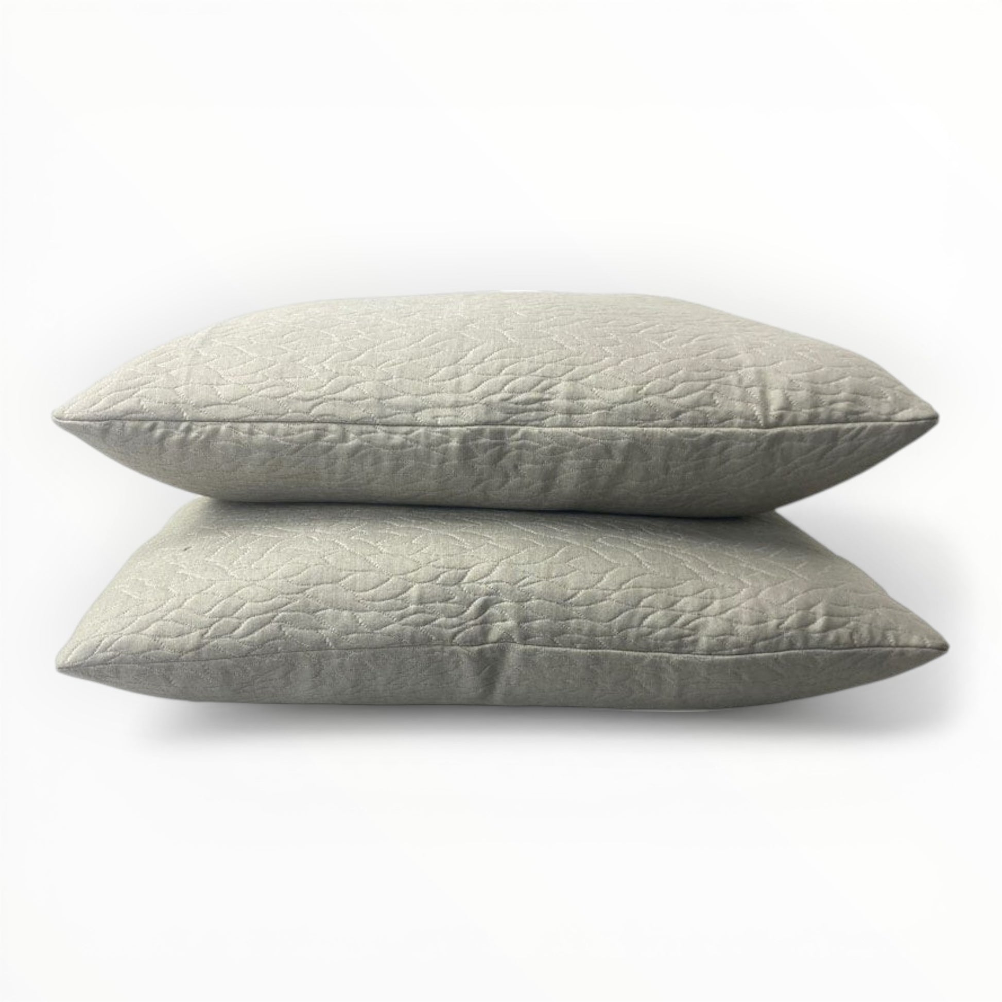 grey quilted throw pillow cover with botanical leaf pattern
