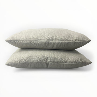 grey quilted throw pillow cover with botanical leaf pattern
