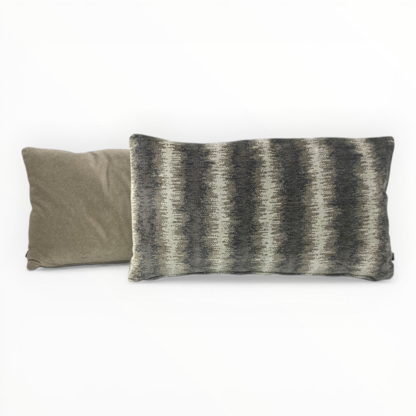ikat chenille designer pillow in charcoal and taupe tones