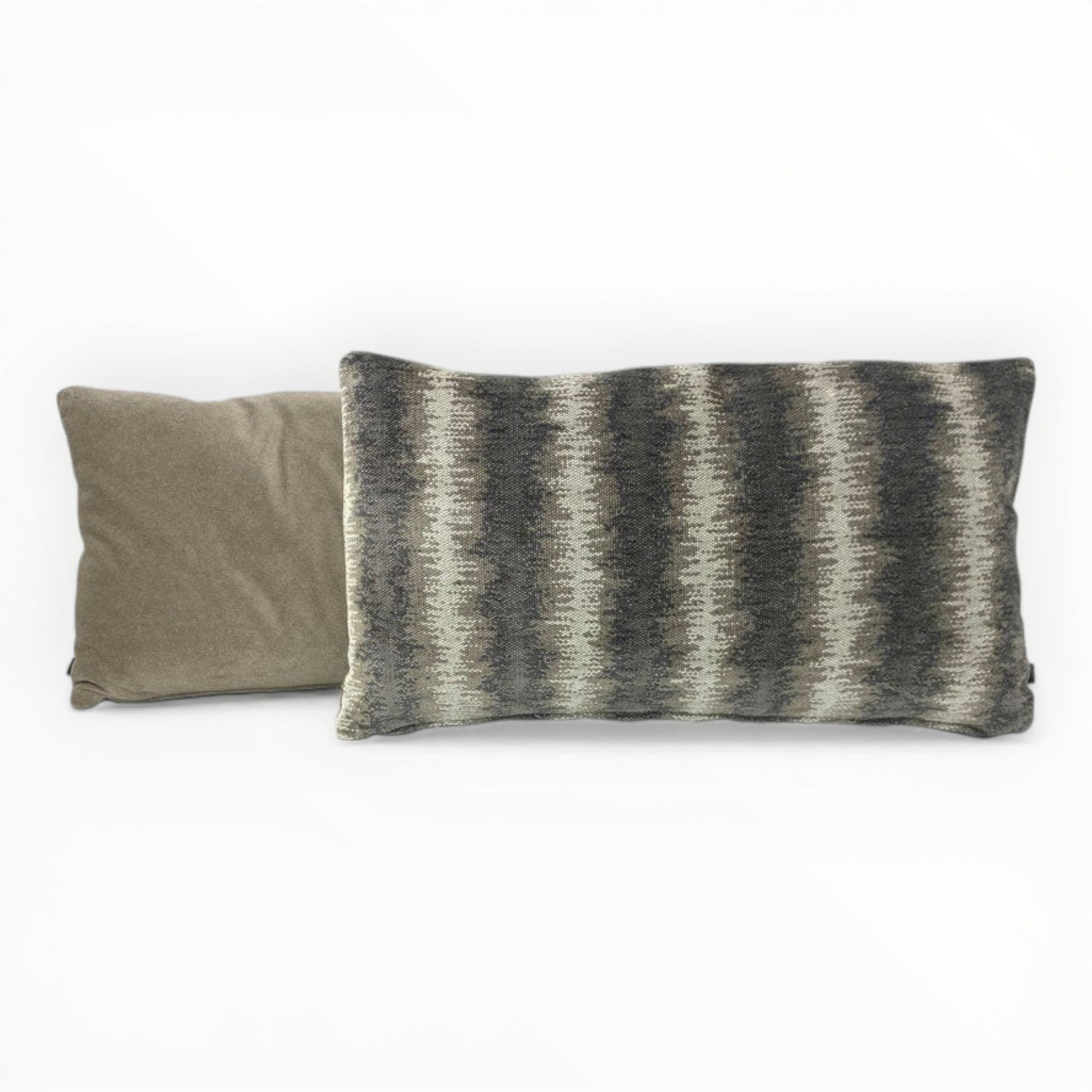 ikat chenille designer pillow in charcoal and taupe tones