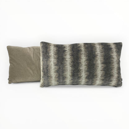 ikat chenille designer pillow in charcoal and taupe tones