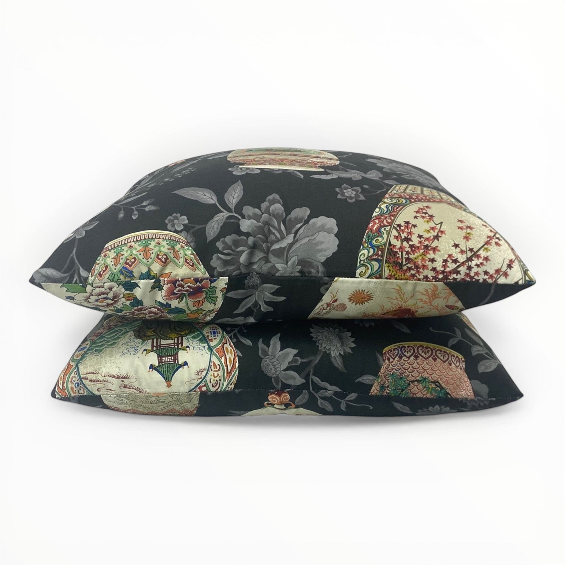 printed cotton fabric detail showing imperial garden chinoiserie design