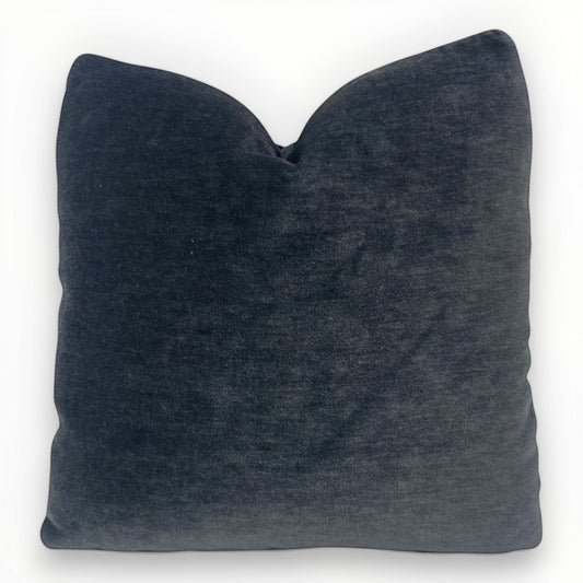 jb martin mohair velvet throw pillow cover in charcoal on sofa