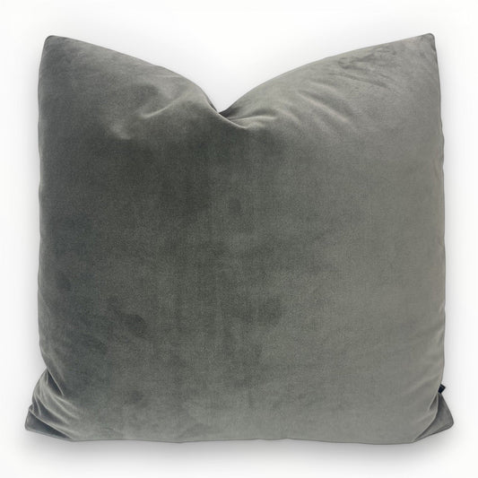 jb martin mohair velvet throw pillow cover in pewter on sofa