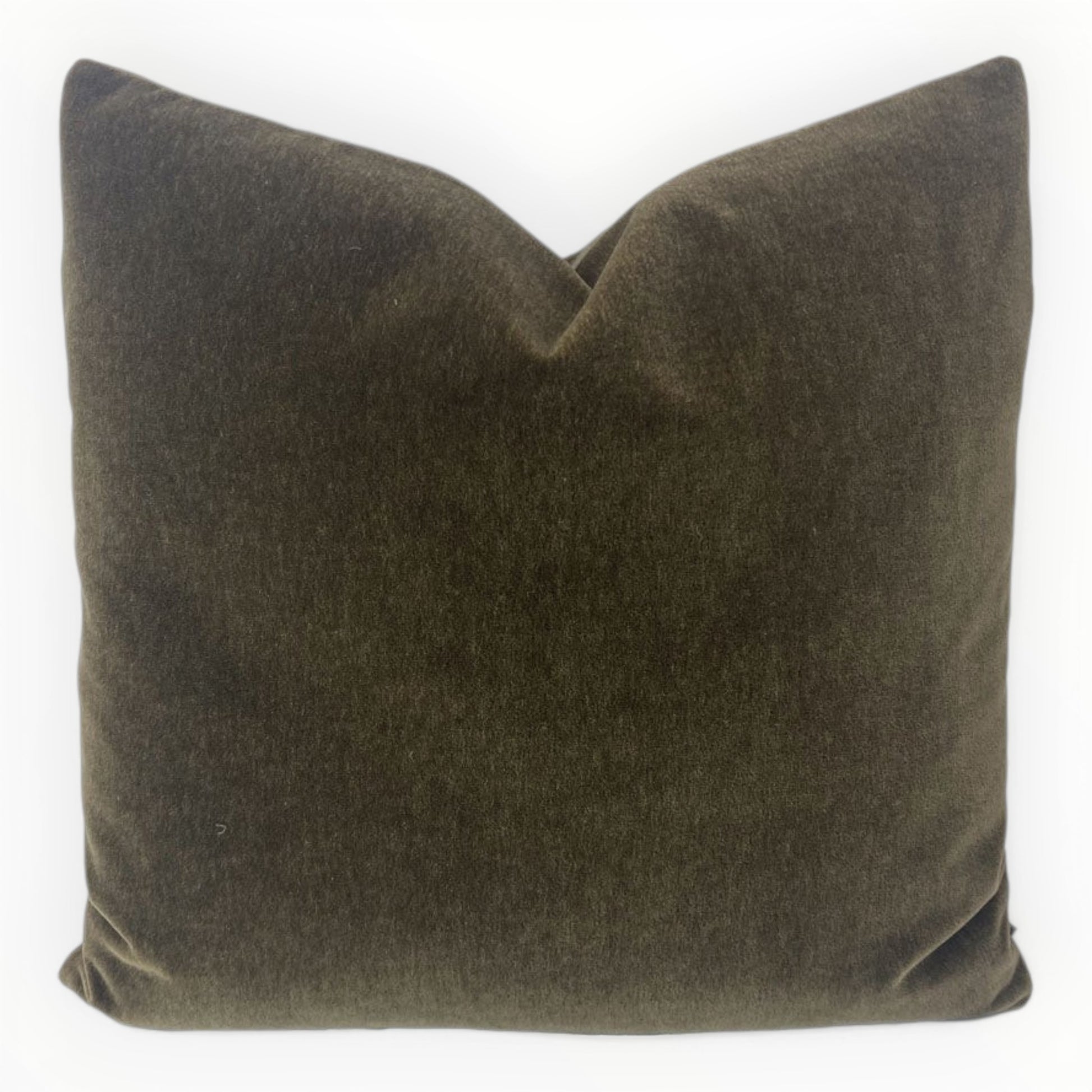 JB Martin Nevada mohair velvet throw pillow in Java on neutral sofa