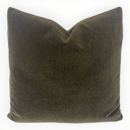 JB Martin Nevada mohair velvet throw pillow in Java on neutral sofa